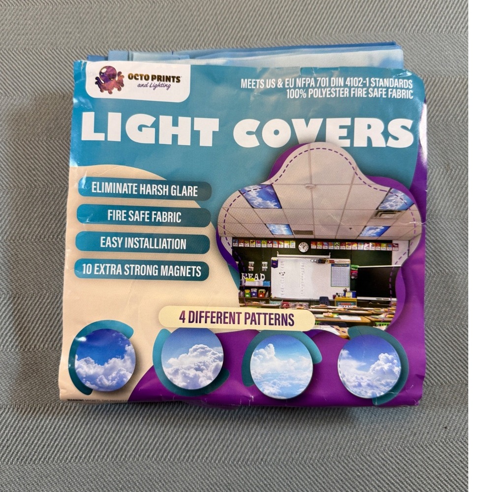 Octo Prints Fluorescent Light Covers 2x4 Blue Sky Cloud 4 Pack Magnetic CLD-001